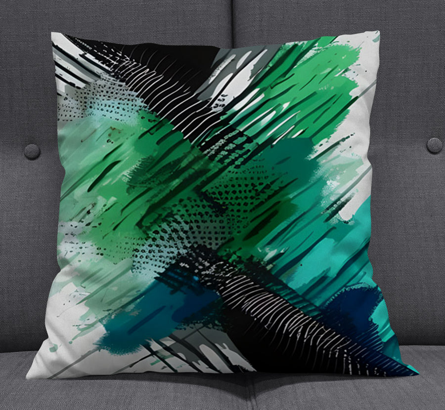 Green and Black Brushstroke Abstract Pattern Throw Pillow Cover