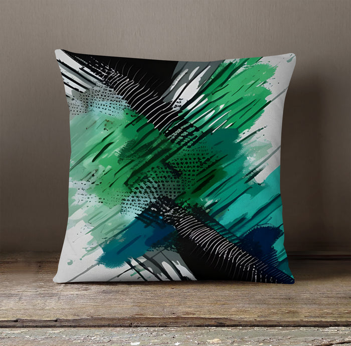 Green and Black Brushstroke Abstract Pattern Throw Pillow Cover