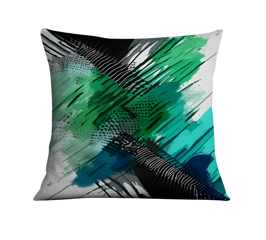 Green and Black Brushstroke Abstract Pattern Throw Pillow Cover