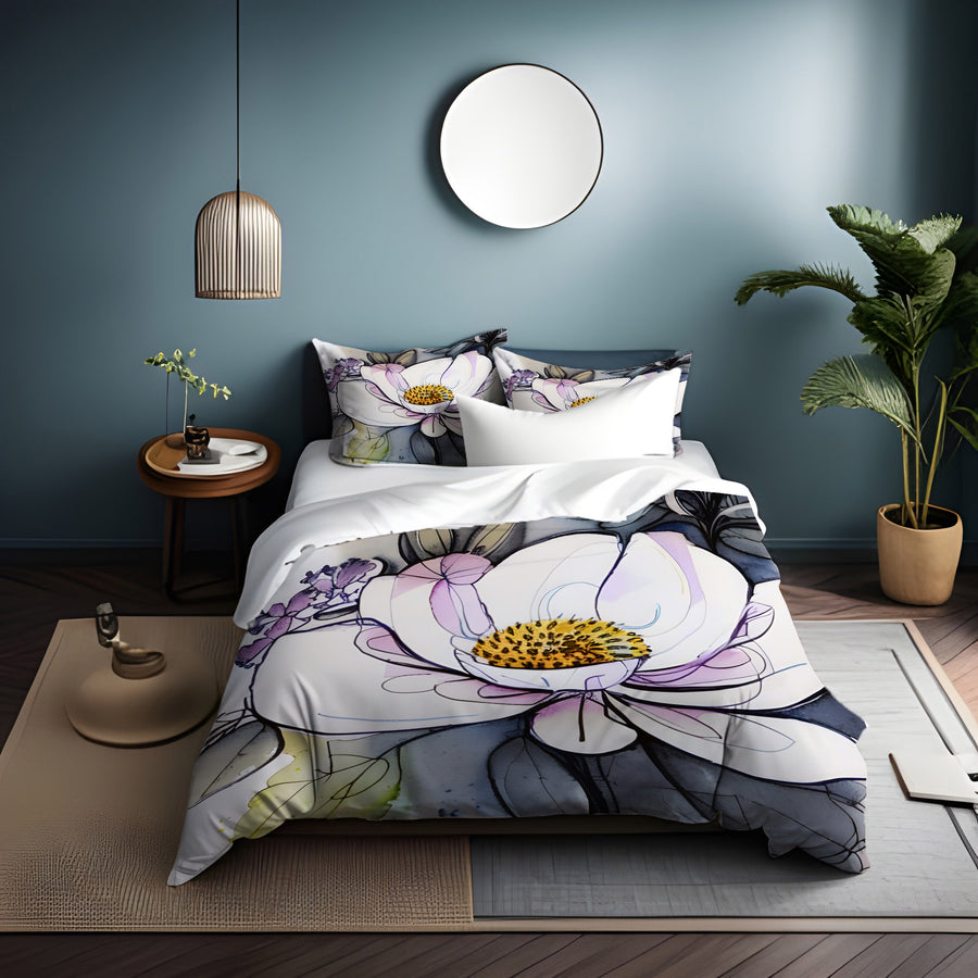 Purple Floral Botanical Artwork Duvet Cover