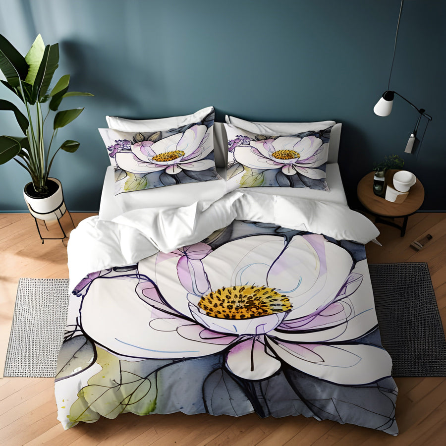 Purple Floral Botanical Artwork Duvet Cover