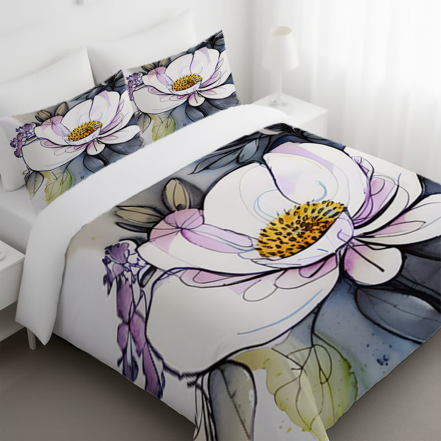Purple Floral Botanical Artwork Duvet Cover