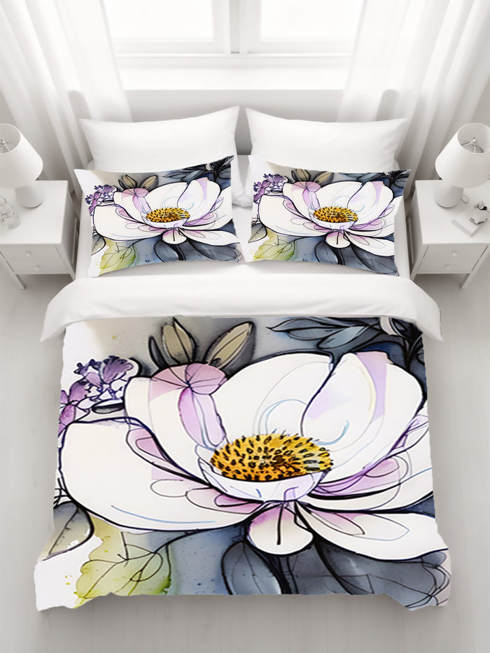 Purple Floral Botanical Artwork Duvet Cover
