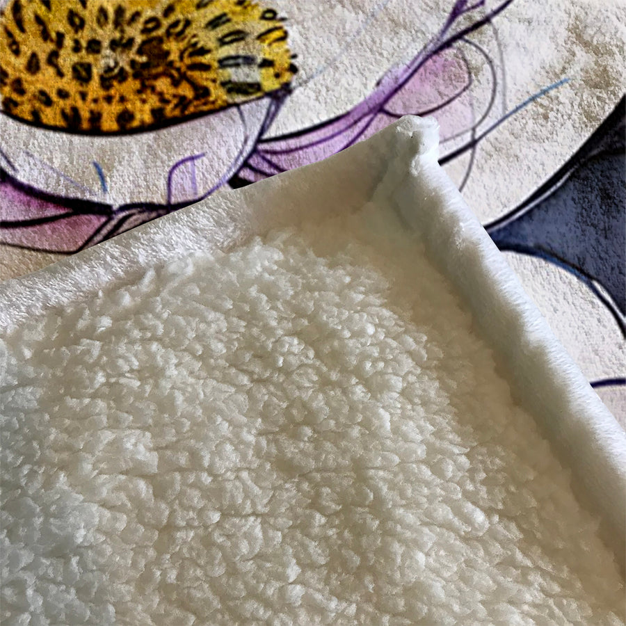 Purple Floral Botanical Artwork Fleece Sherpa Blanket