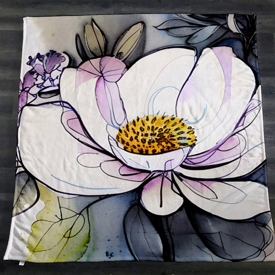 Purple Floral Botanical Artwork Fleece Sherpa Blanket
