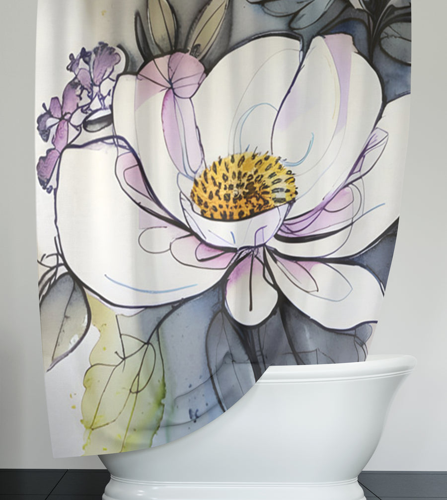 Purple Floral Botanical Artwork Shower Curtain