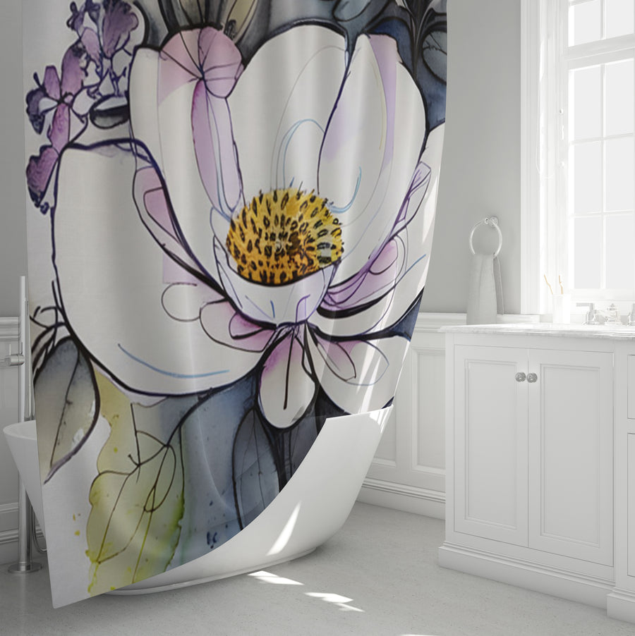 Purple Floral Botanical Artwork Shower Curtain