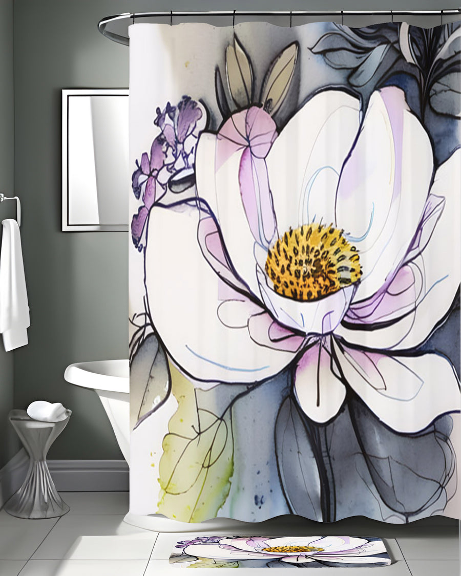 Purple Floral Botanical Artwork Shower Curtain