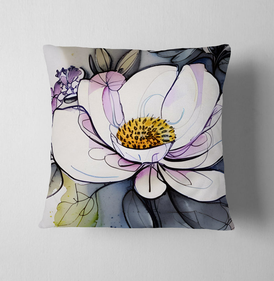 Purple Floral Botanical Artwork Throw Pillow Cover