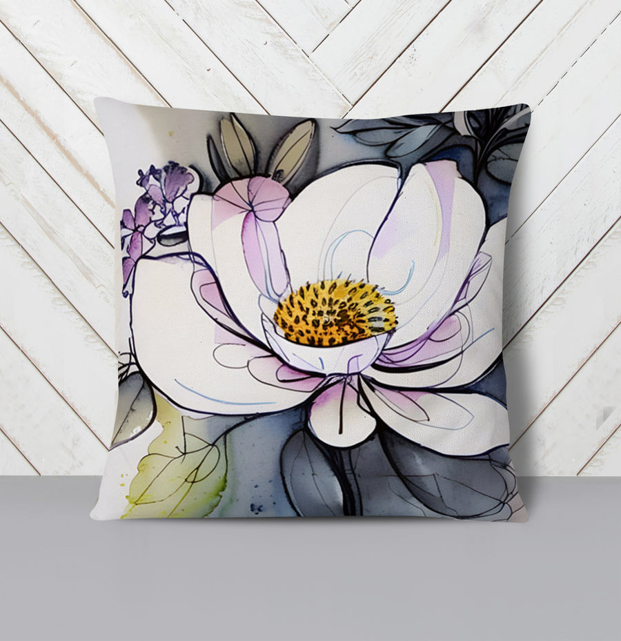 Purple Floral Botanical Artwork Throw Pillow Cover