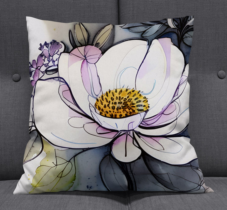 Purple Floral Botanical Artwork Throw Pillow Cover