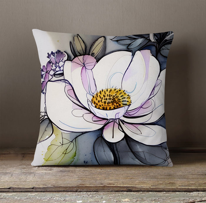 Purple Floral Botanical Artwork Throw Pillow Cover