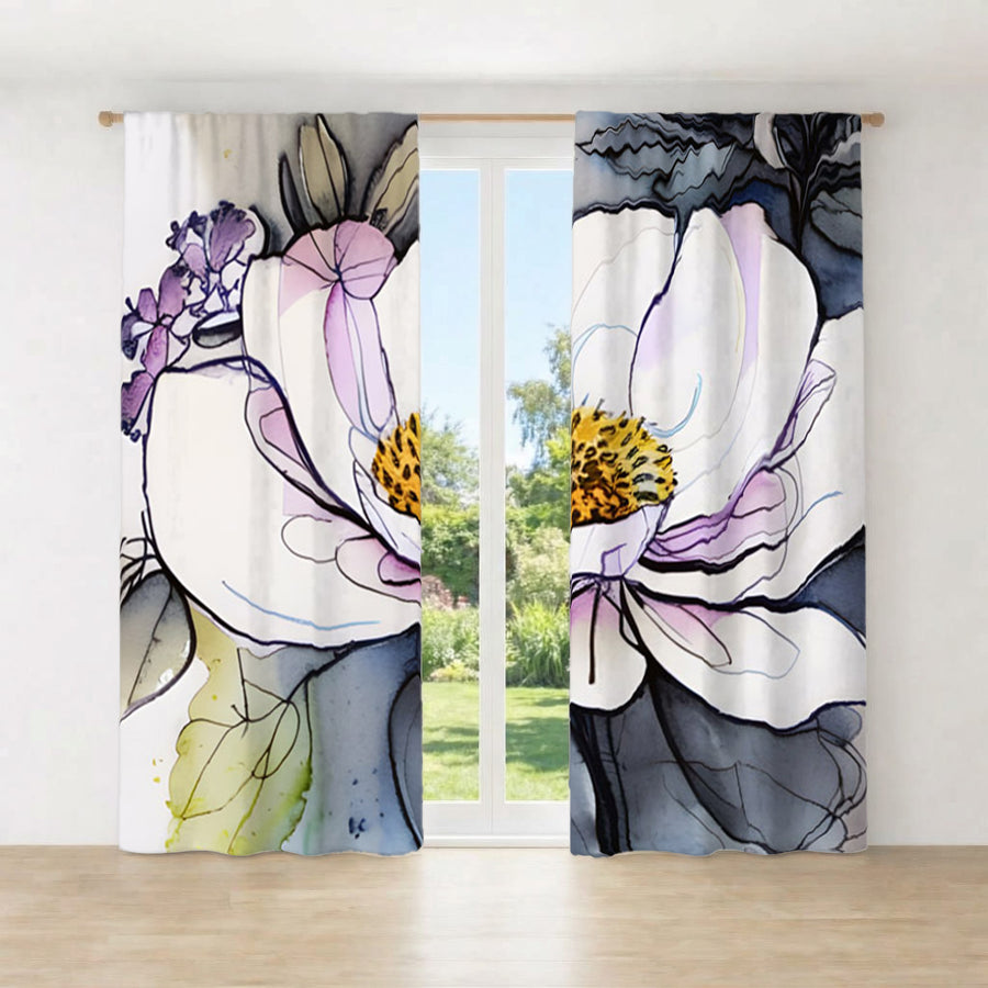 Purple Floral Botanical Artwork Window Curtains