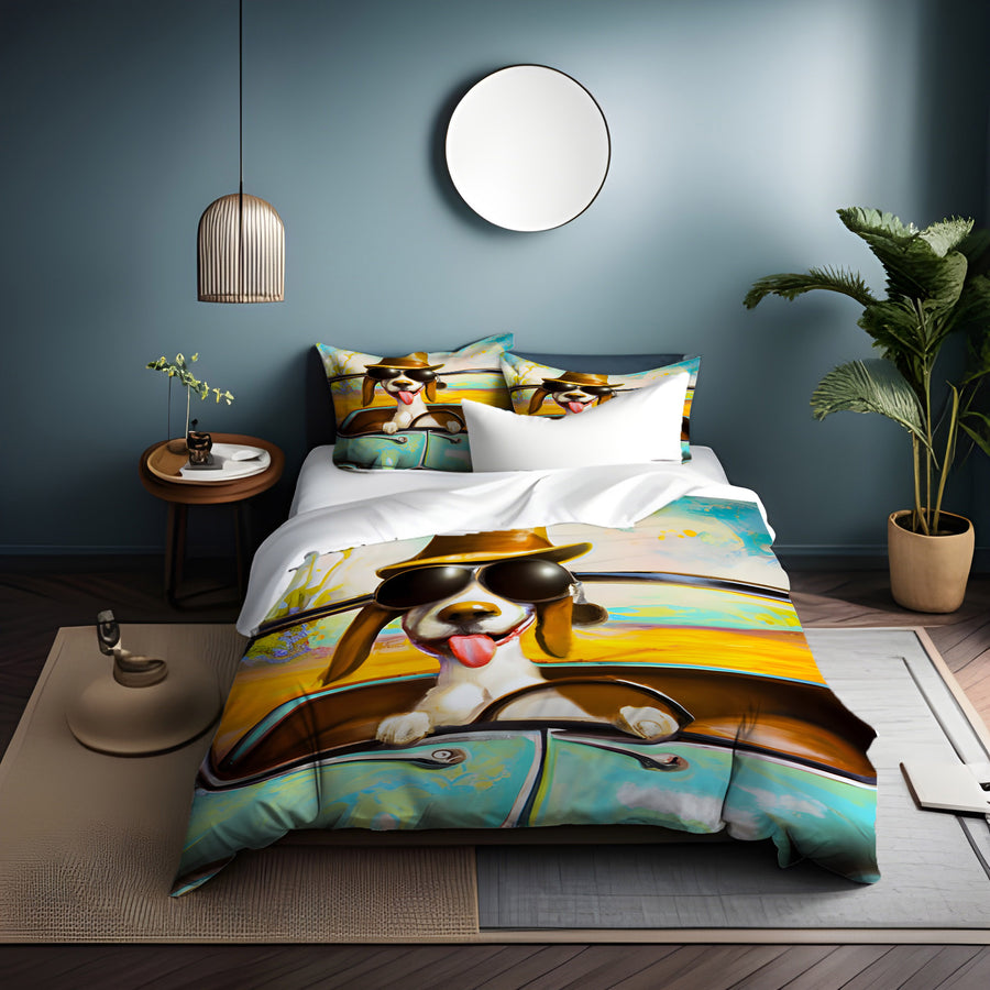 Yellow Retro Dog Portrait Artwork Duvet Cover