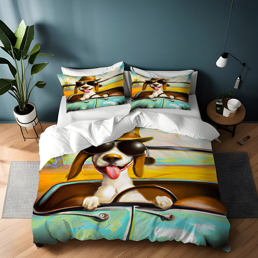 Yellow Retro Dog Portrait Artwork Duvet Cover