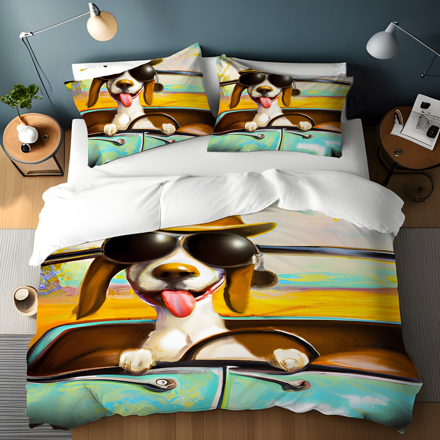 Yellow Retro Dog Portrait Artwork Duvet Cover