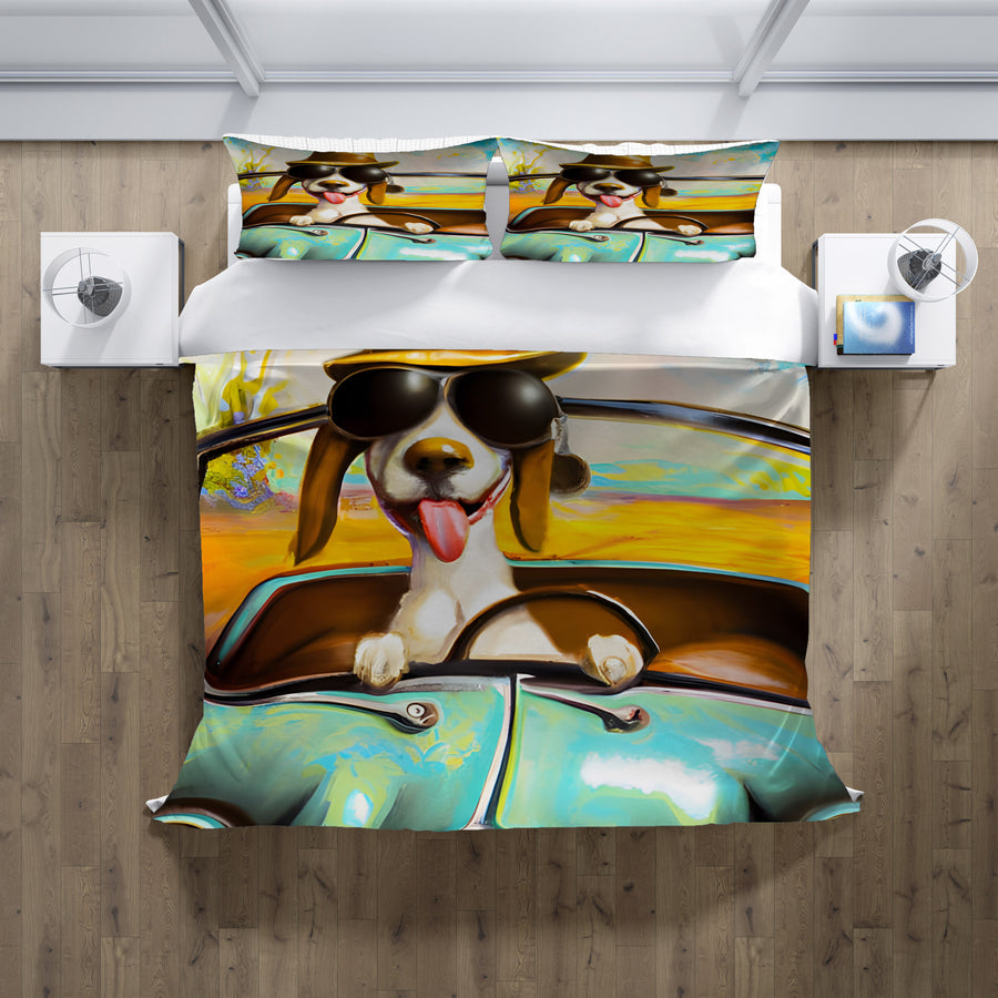 Yellow Retro Dog Portrait Artwork Duvet Cover