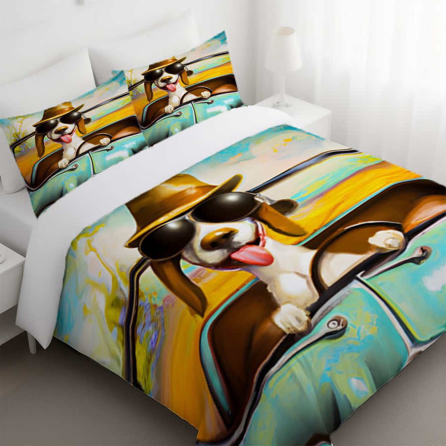 Yellow Retro Dog Portrait Artwork Duvet Cover