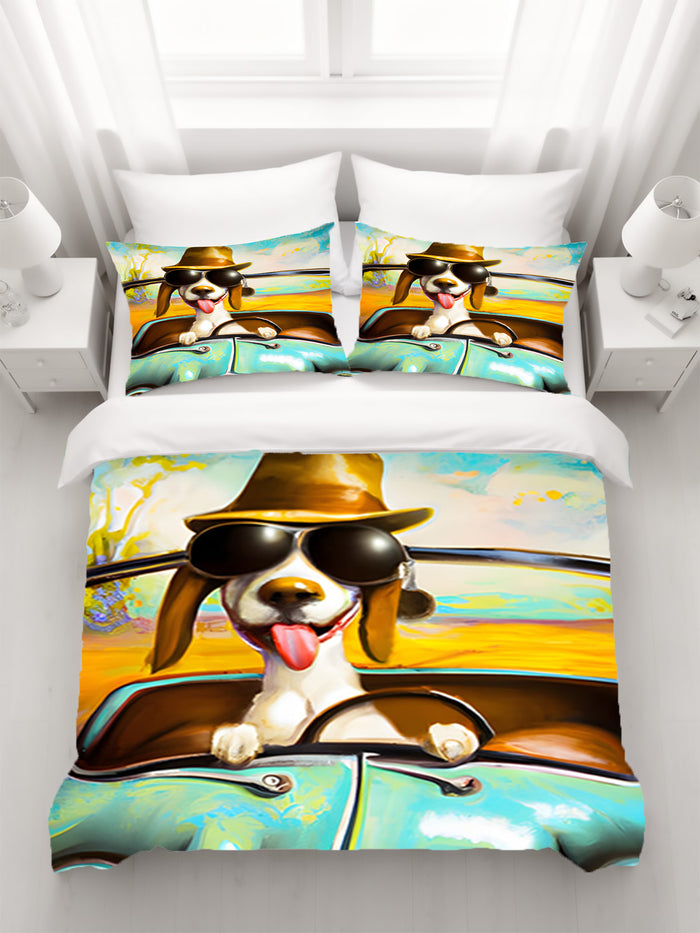 Yellow Retro Dog Portrait Artwork Duvet Cover