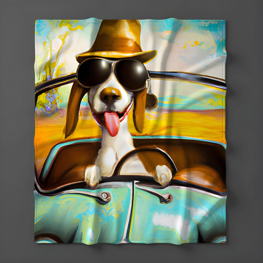 Yellow Retro Dog Portrait Artwork Fleece Sherpa Blanket