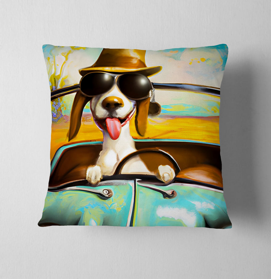 Yellow Retro Dog Portrait Artwork Throw Pillow Cover