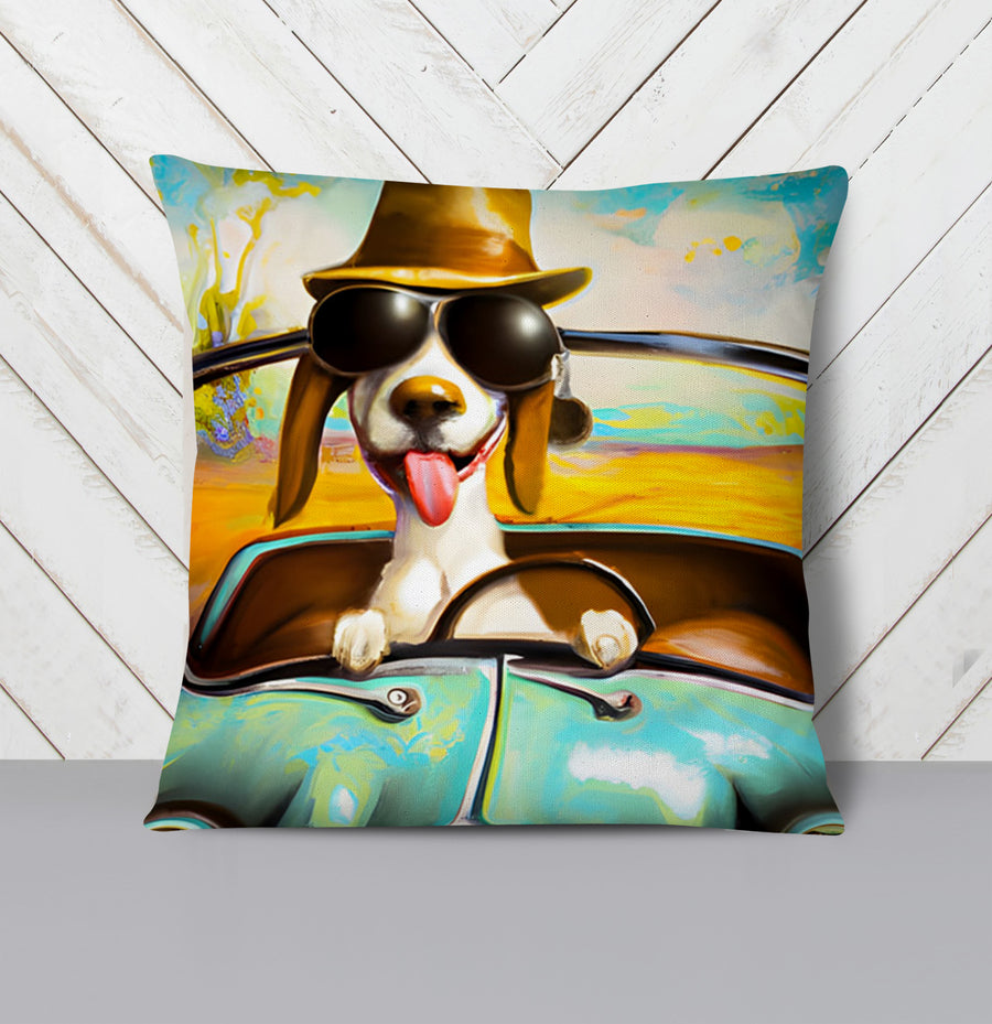 Yellow Retro Dog Portrait Artwork Throw Pillow Cover