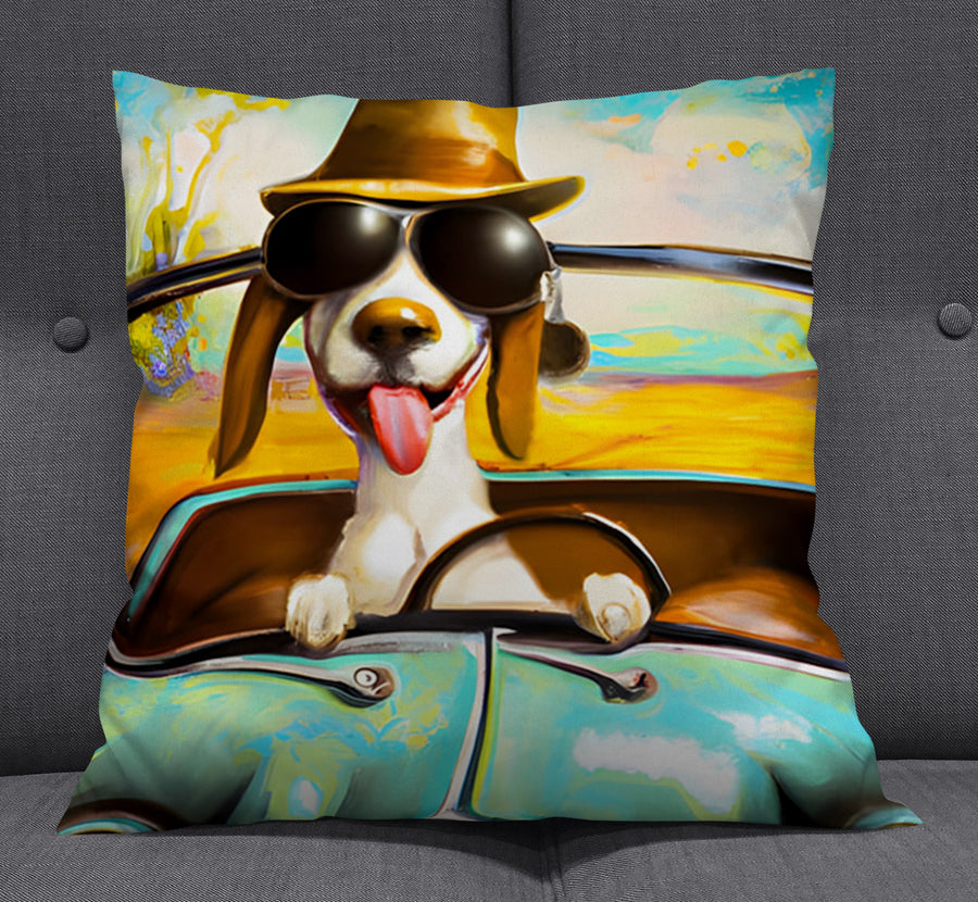 Yellow Retro Dog Portrait Artwork Throw Pillow Cover