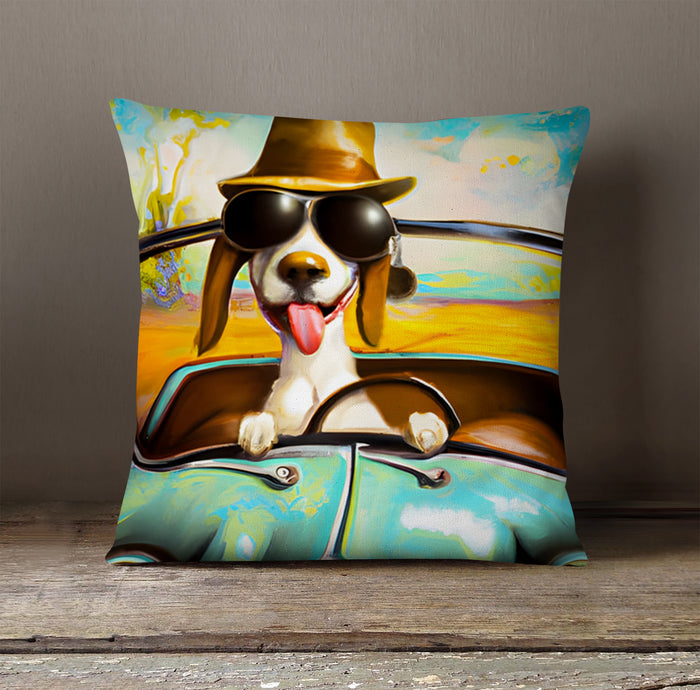 Yellow Retro Dog Portrait Artwork Throw Pillow Cover