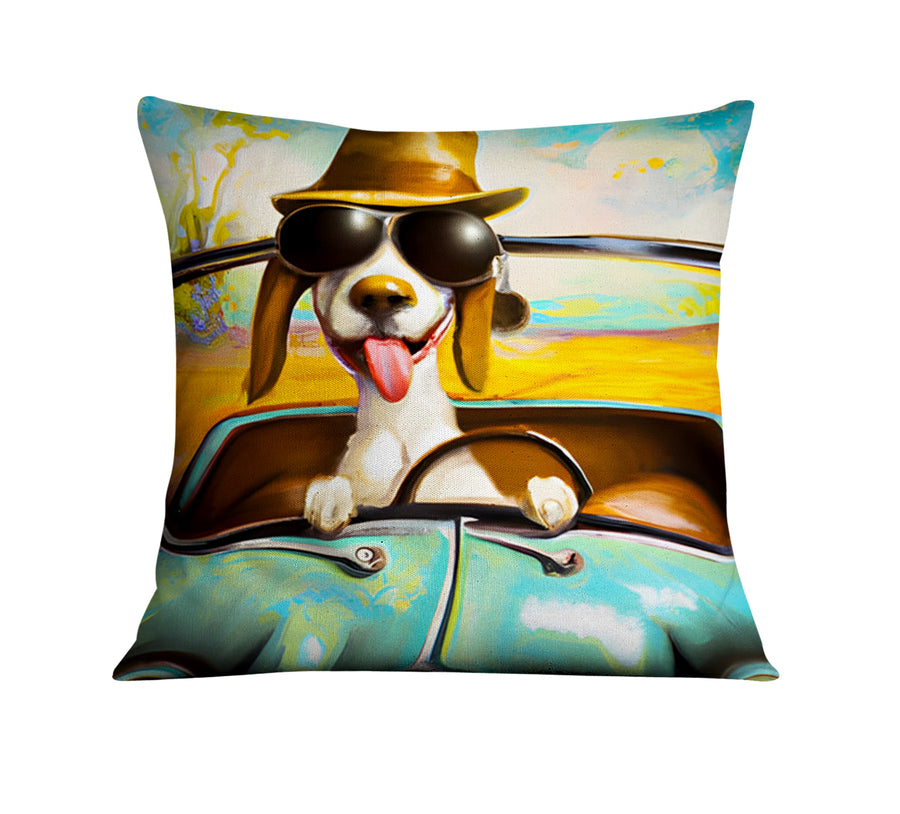 Yellow Retro Dog Portrait Artwork Throw Pillow Cover