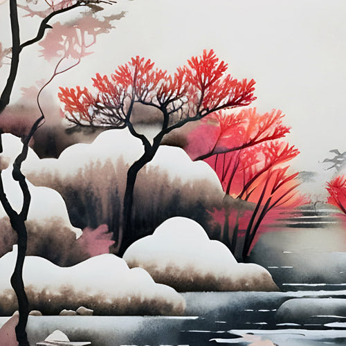 Pink Winter Tree Landscape Artwork
