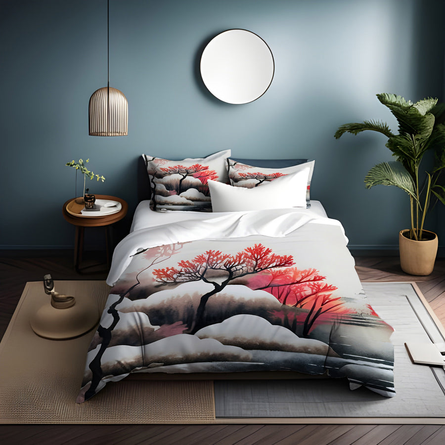 Pink Winter Tree Landscape Artwork Duvet Cover