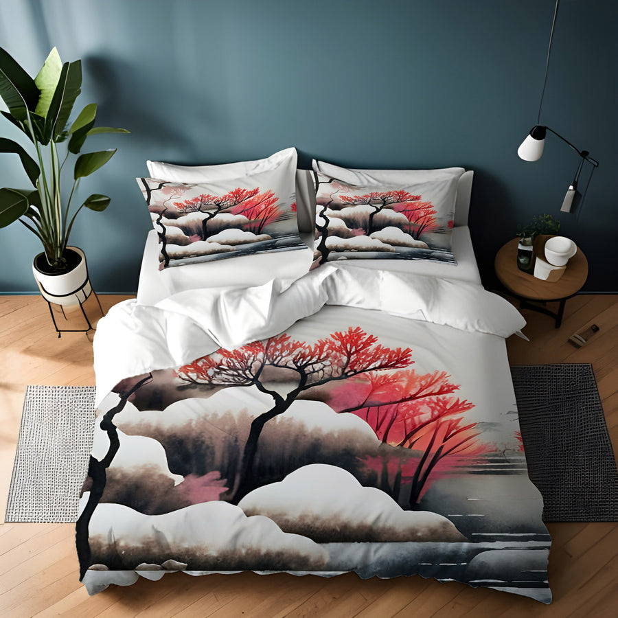 Pink Winter Tree Landscape Artwork Duvet Cover