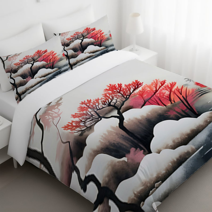 Pink Winter Tree Landscape Artwork Duvet Cover