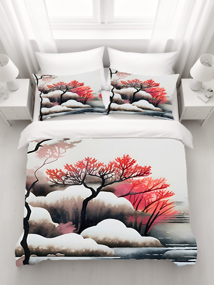 Pink Winter Tree Landscape Artwork Duvet Cover