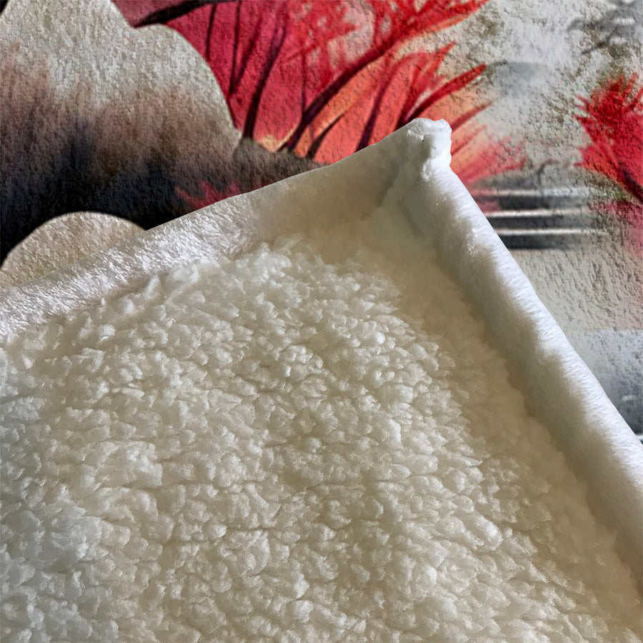 Pink Winter Tree Landscape Artwork Fleece Sherpa Blanket