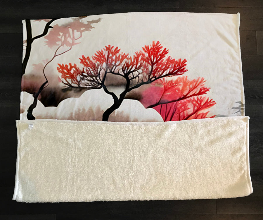 Pink Winter Tree Landscape Artwork Fleece Sherpa Blanket
