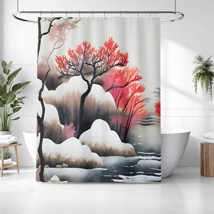 Pink Winter Tree Landscape Artwork Shower Curtain
