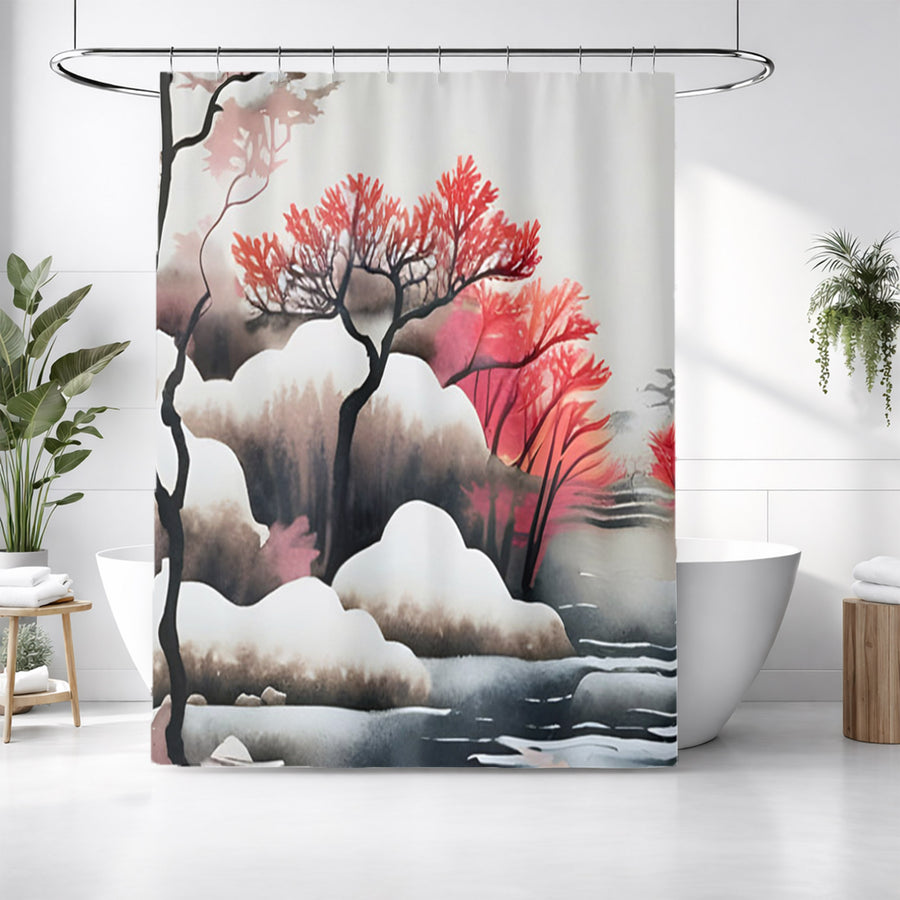 Pink Winter Tree Landscape Artwork Shower Curtain