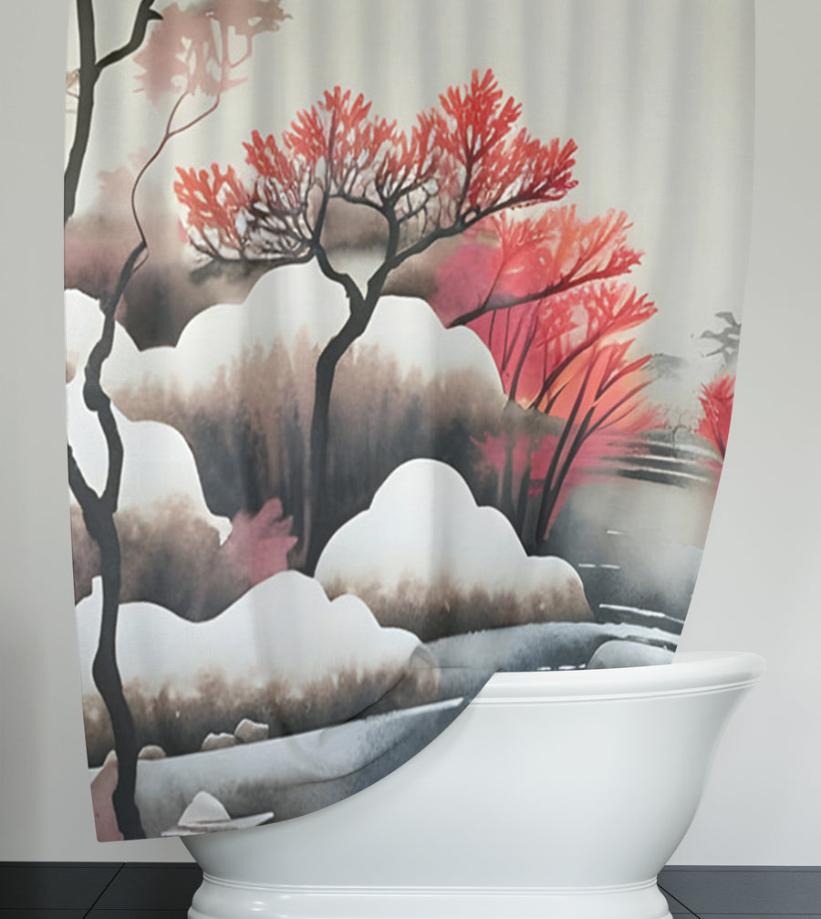 Pink Winter Tree Landscape Artwork Shower Curtain