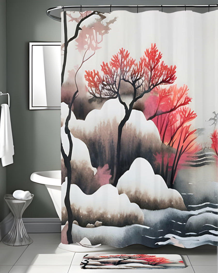 Pink Winter Tree Landscape Artwork Shower Curtain