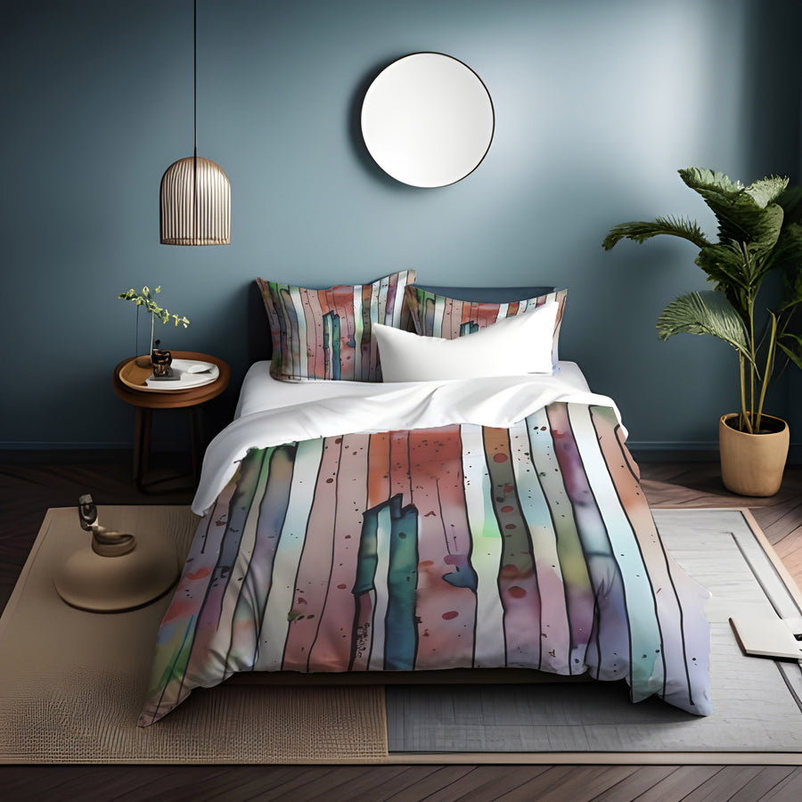 Pink Vertical Watercolor Stripe Pattern Duvet Cover