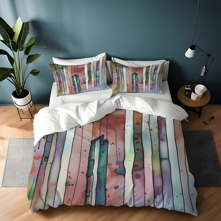 Pink Vertical Watercolor Stripe Pattern Duvet Cover