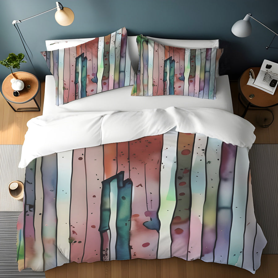 Pink Vertical Watercolor Stripe Pattern Duvet Cover