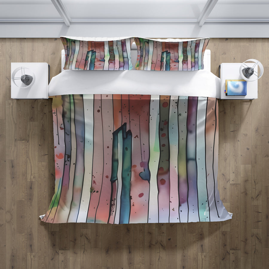 Pink Vertical Watercolor Stripe Pattern Duvet Cover