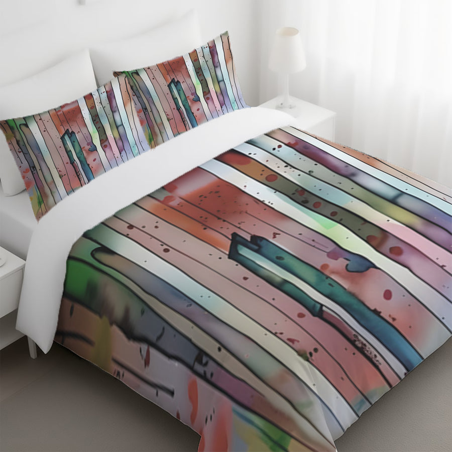 Pink Vertical Watercolor Stripe Pattern Duvet Cover
