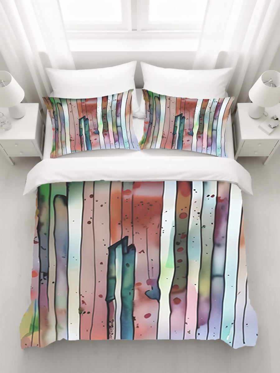 Pink Vertical Watercolor Stripe Pattern Duvet Cover