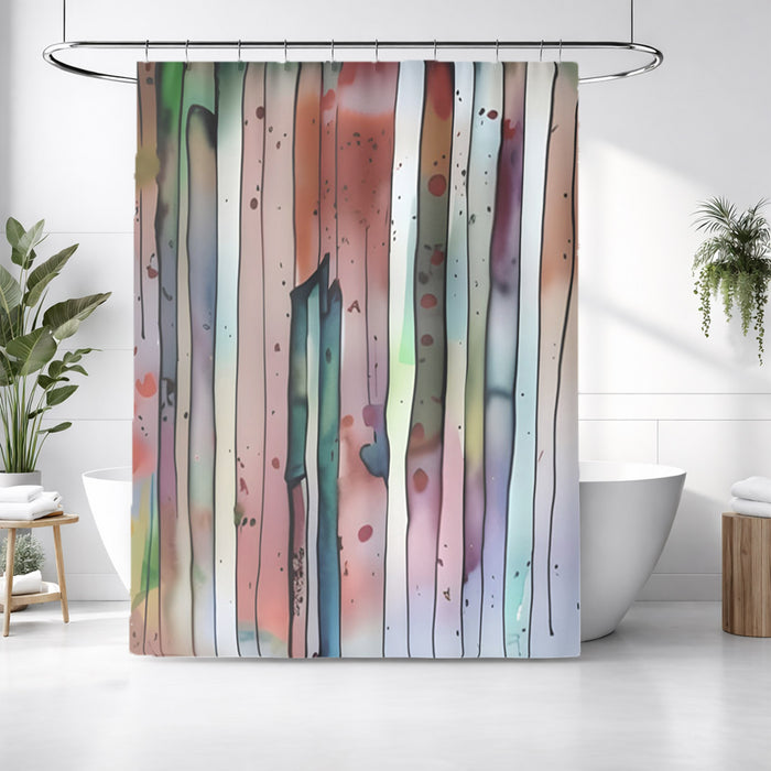 Pink Vertical Watercolor Stripe Pattern Shower Curtain