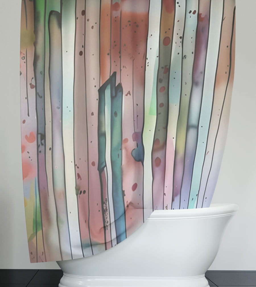 Pink Vertical Watercolor Stripe Pattern Shower Curtain