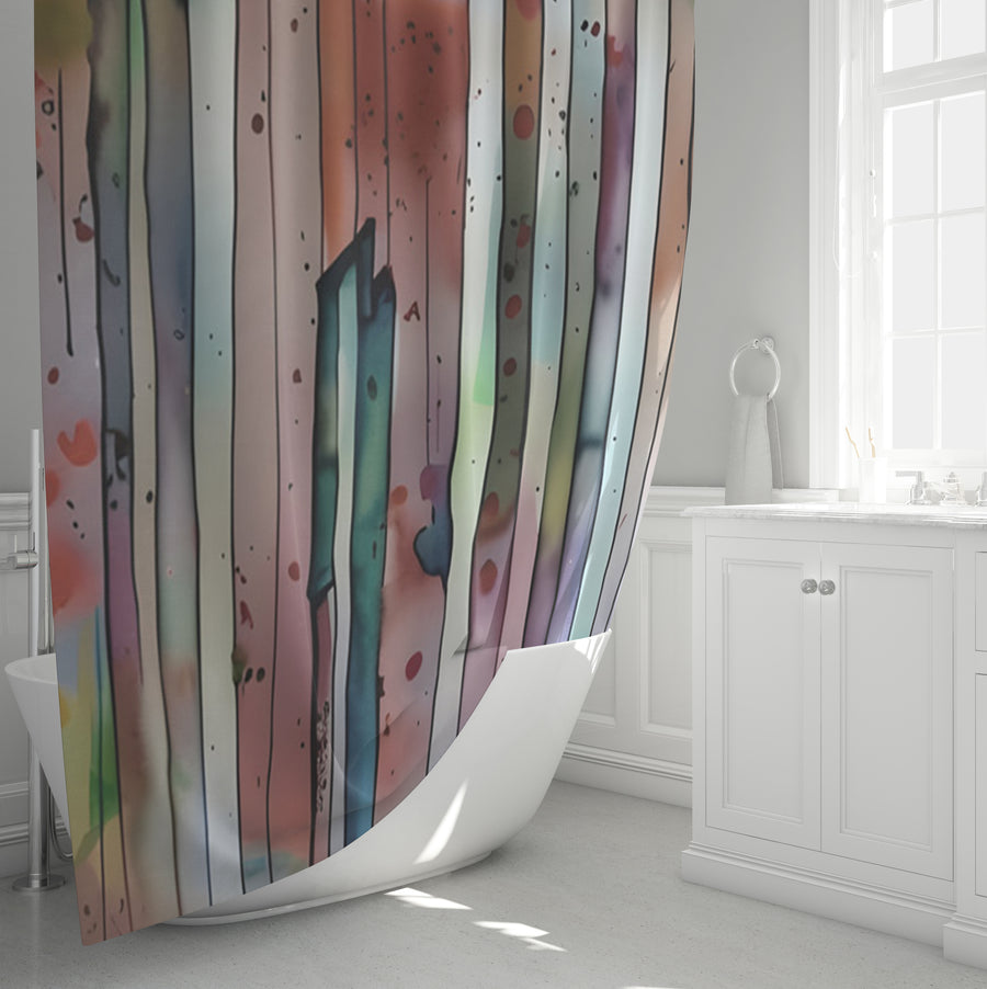 Pink Vertical Watercolor Stripe Pattern Shower Curtain