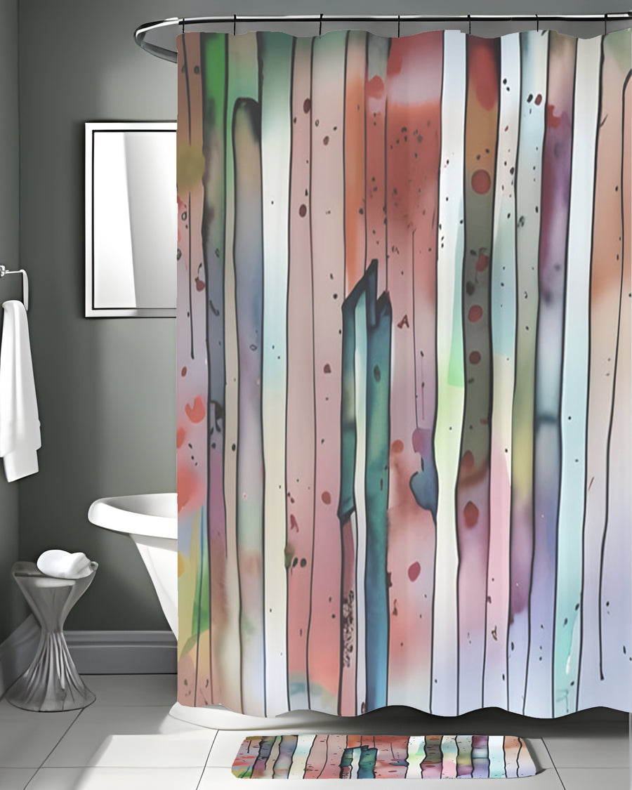 Pink Vertical Watercolor Stripe Pattern Shower Curtain